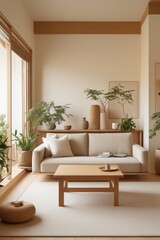 Fototapeta premium Serene Minimalist Living Room With Natural Elements