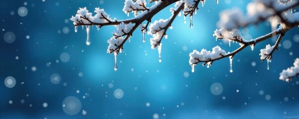 Hanging snowflakes and icicles adorn the tree on blue background, icicles, festive, snowflakes