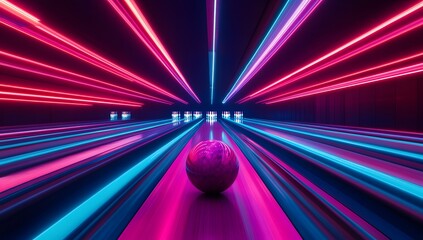 Neon Bowling Alley with Blurred Lanes