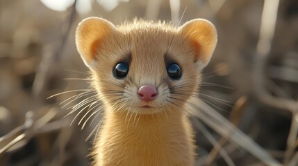 close-up of a long-tailed weasel with large eyes