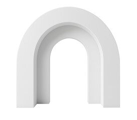 Minimalist 3D white arch structure with a smooth surface and modern design. Ideal for architectural visualization, product design, and conceptual 3D projects. Isolated on transparent background, png.