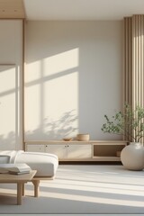 Fototapeta premium Minimalist Bedroom Design With Light Wood Accents