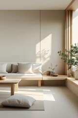 Fototapeta premium Minimalist Living Room With Neutral Tones and Natural Light
