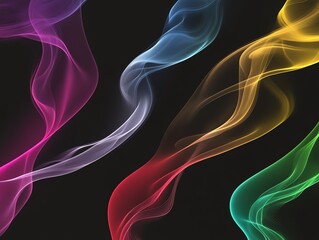 Naklejka premium Abstract multicoloured ethereal light smoky waves in blue purple yellow orange and green on a black background