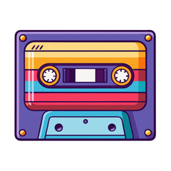 Obraz premium This artwork displays a brightly colored music cassette tape featuring bold stripes. The design captures the retro essence of cassette tapes, evoking nostalgia for the golden age of music