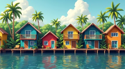 Casas flutuantes ou sobre palafitas de região tropical