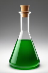 a close up of a green liquid in a glass flask
