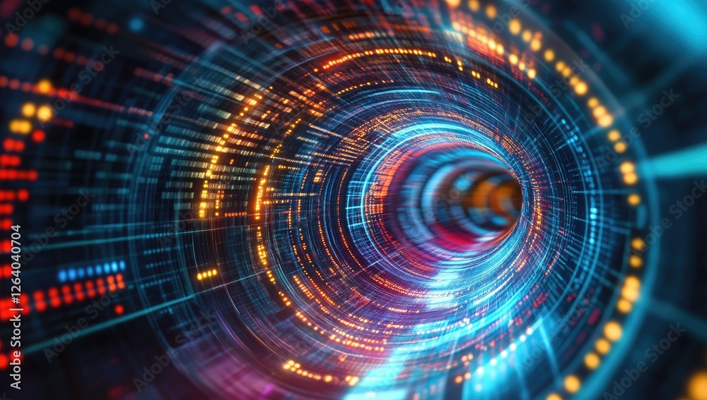 Aufkleber futuristic data tunnel, swirling code, digital vortex