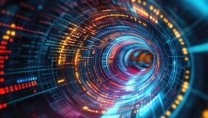 Obraz premium Futuristic data tunnel, swirling code, digital vortex