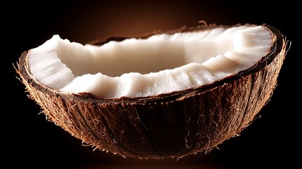 Open Coconut with Thick White Flesh and Fibrous Brown Shell – Illustrative Stock Image

