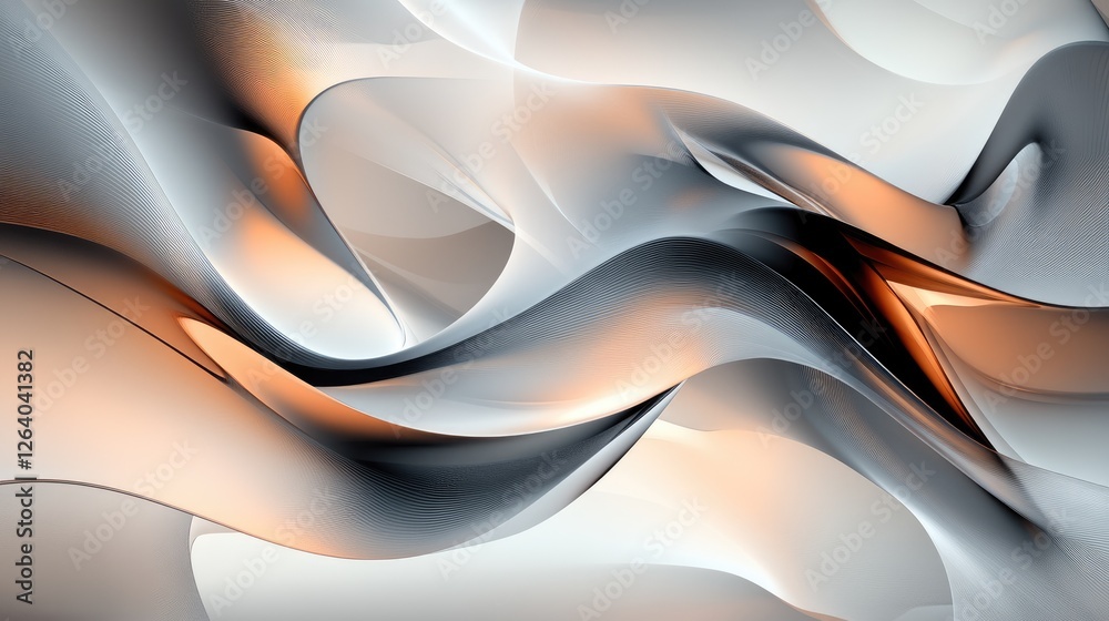 Fototapete abstract, smooth curves of shapes flowing across a soft gradient background, creating a calming and 