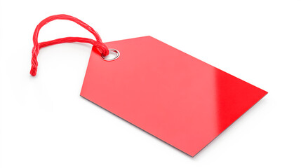 A bold red tag with a sleek, smooth surface and a sturdy tie, ideal for labeling and organizing items efficiently. Isolated on a clean white background, perfect for professional presentations. 