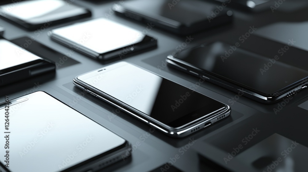 Poster Tech devices connected to each other through a mobile phone, showcasing the seamless integration of technology in a modern connected world.