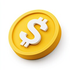 Obraz premium 3D rendered gold coin with dollar sign on white background