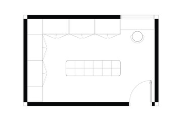 A minimalist 2d vector graphic of a walk-in closet design, highligthing clean lines and efficient use of space. Perfect for architectural plans and interior design concepts. Set 4