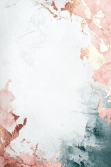 Abstract art, pastel and metallic paint splatters, neutral backdrop, blank space for design