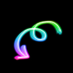One bright neon arrow on black background