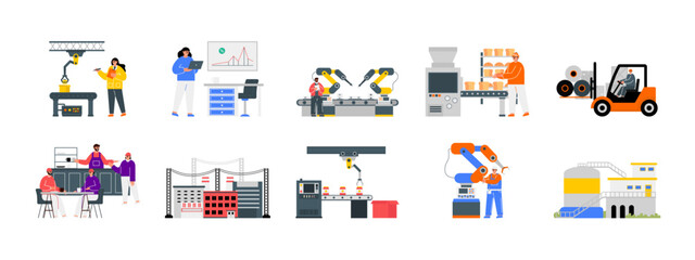 Factory set illustration. Flat vector illustration concept. © roundsquid