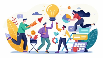 This dynamic scene captures the energy and creativity of a team working towards a shared project goal.