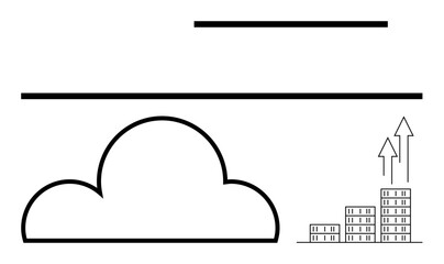 Cloud structure connected to a rising bar chart with arrows indicating growth and progress. Ideal for technology, business analytics, cloud storage, IT, innovation, market growth, abstract line flat