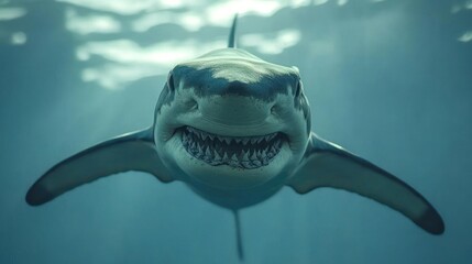 Close-up of a shark with sharp teeth and powerful jaws.