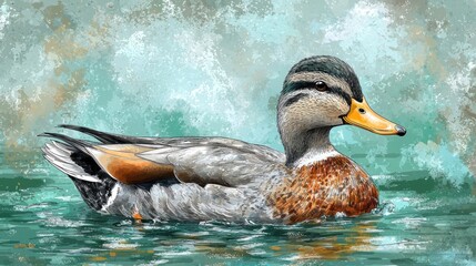 A Male Mallard Duck Swimming Gracefully On Water