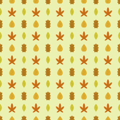 Seamless pattern different kinds of leaves in autumn.