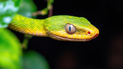 Fototapeta premium Close-up of a Green Tree Snake in Rainforest