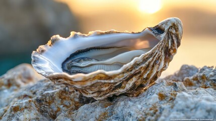 close-up of an oyster shell on a rock