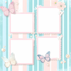 An empty scrapbook page with pink and blue stripes