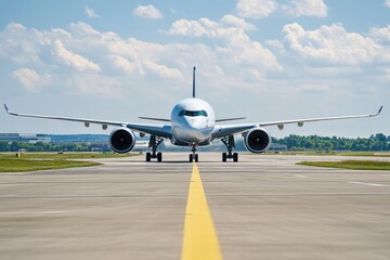 Naklejka premium Airliner Taxiing on Runway Towards Viewer