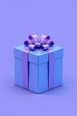 Obraz premium there is a blue gift box with a purple ribbon on it