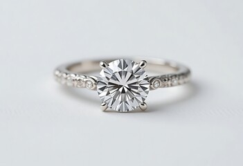 Close-up Round Cut Diamond Ring on White Surface for Engagement