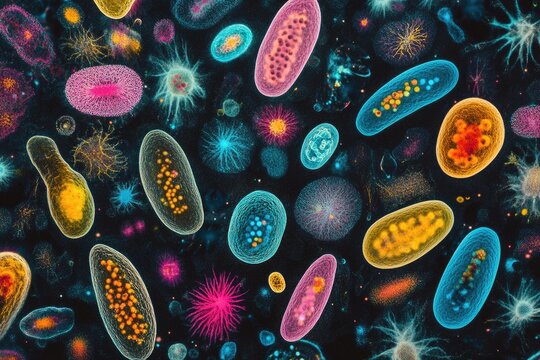 Microscopic Organisms Displaying Vibrant Colors And Intricate Structures