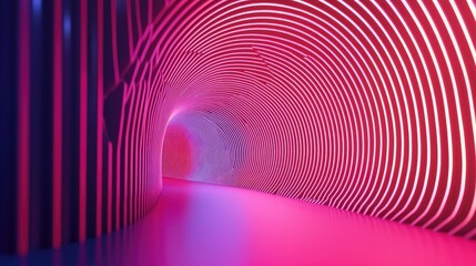 Obraz premium Vibrant illuminated tunnel with swirling patterns and reflections, showcasing modern design aesthetics