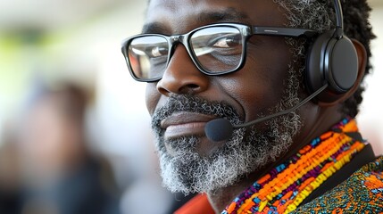 Thoughtful and Focused Business Leader Engaging in Virtual Leadership Development Seminar or Online Training Using Headset Technology