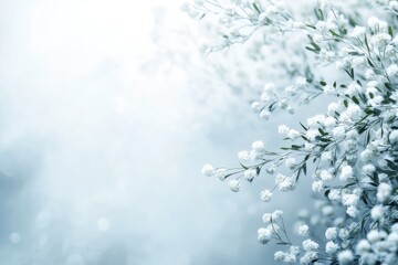Delicate white flowers frost covered branches nature beauty