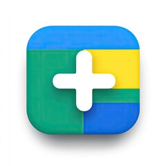 Obraz premium Colorful square button with plus sign on white background