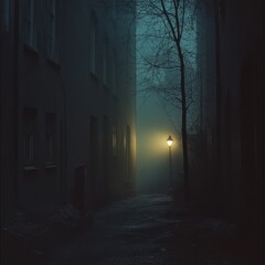 Obraz premium Mysterious Foggy Alleyway at Night
