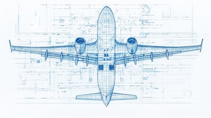 Detailed technical drawing showcasing aircraft design layout with blueprint elements. Generative AI