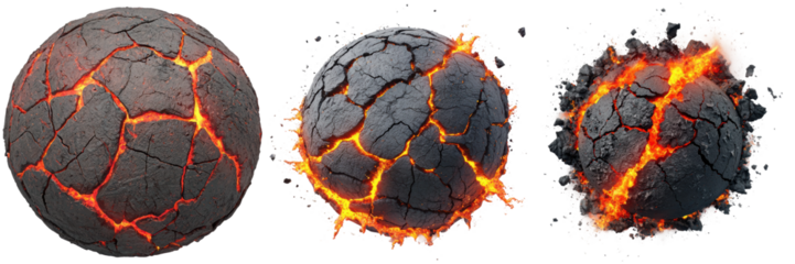Volcanic Sphere Eruption Sequence with Lava Cracks and Heat