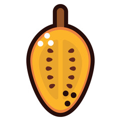 Bright Vector Illustration of a Tamarillo Cut in Half with Seeds and Bold Outlines – Perfect for Tropical Fruit Designs, Healthy Food Projects, and Educational Visuals