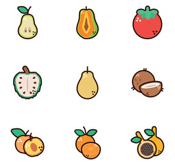 set of fruit vector icons with white background