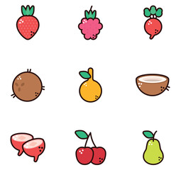 set of fruit vector icons with white background