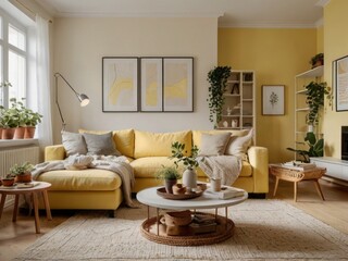 Yellow Sectional Sofa Living Room Decor Plants
