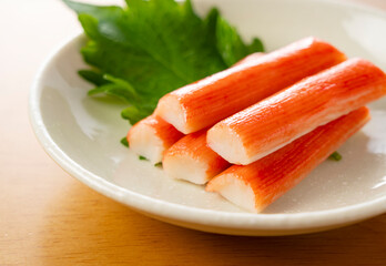 Imitation Crab Sticks on a Wooden Table