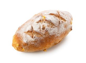Bread with Orange Peel and Walnuts on a White Background