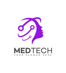 MedTech Logo Woman Profile, Digital Health, Innovation, Technology