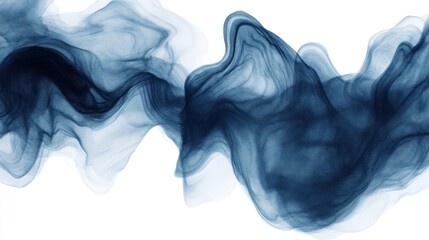 Abstract blue smoke waves, swirling, white background, design element