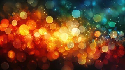 A colorful bokeh background with a mix of yellow, orange, green, and blue lights.